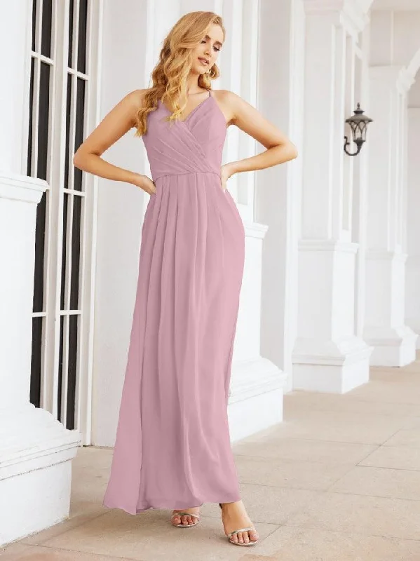 Tulle DressNumbersea Spaghetti Strap Bridesmaid Dresses V-Neck Long A-Line Formal Prom Gowns 28063