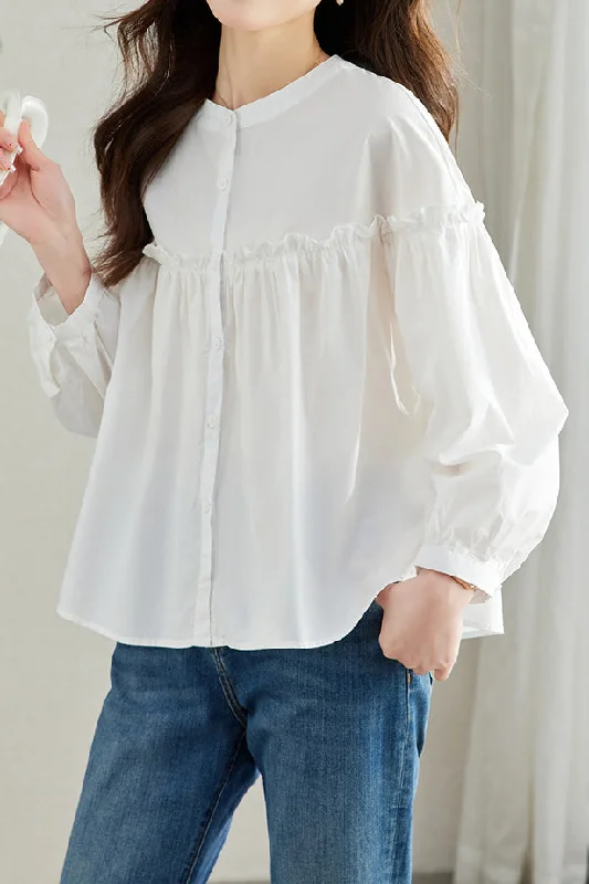 trendy women's topsPure Cotton Ruffled Commuting Shirt