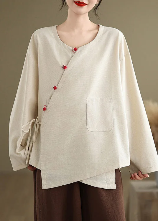 women's tops that offer a perfect blend of style, comfort, and affordabilityWhite Linen Shirt Top Oversized Lace Up Spring