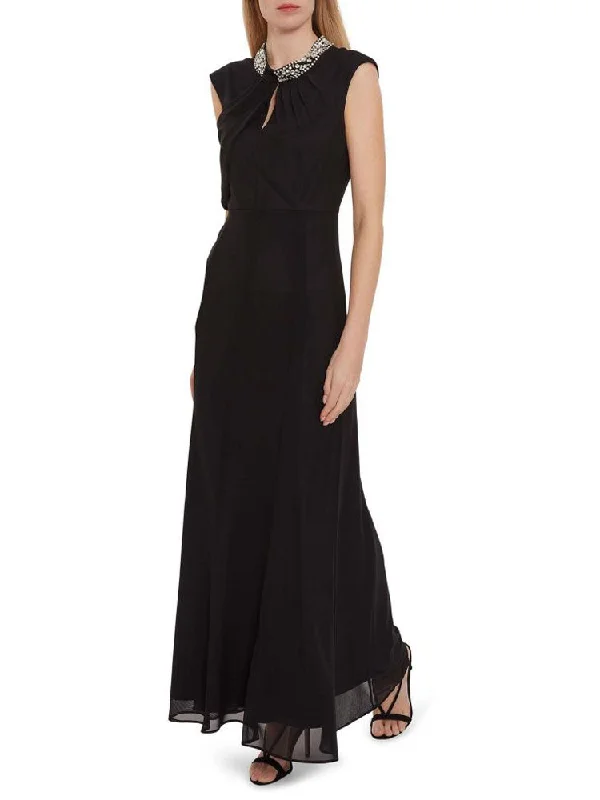 Trumpet DressGina Bacconi Stretch Mesh Maxi Dress with Diamante Detail Black