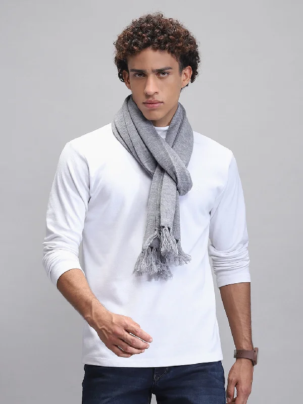 Men Grey Self Design Muffler