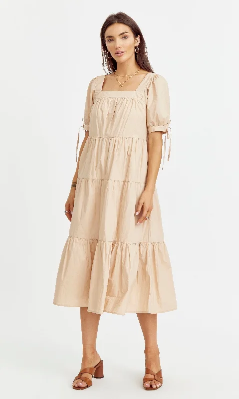 A-Line DressTessa Tiered Poplin Midi Dress