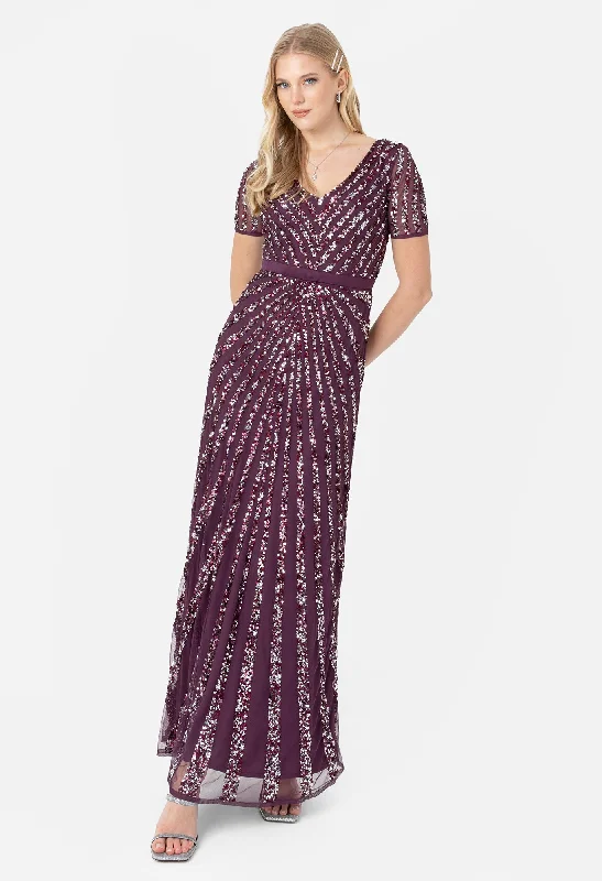 Glitter DressShort Sleeve Stripe Embellished Maxi Dress