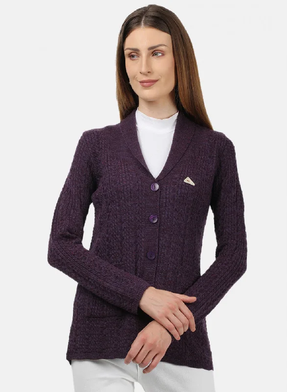 Pullover Chunky SweatersWomen Purple Solid Cardigan