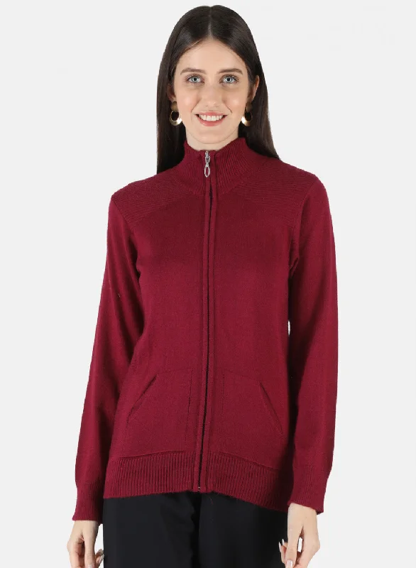 High-Quality Wool SweatersWomen Maroon Solid Cardigan