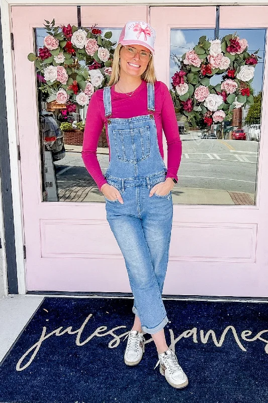 The Eveline Medium Wash Denim Boyfriend Overalls by Mica