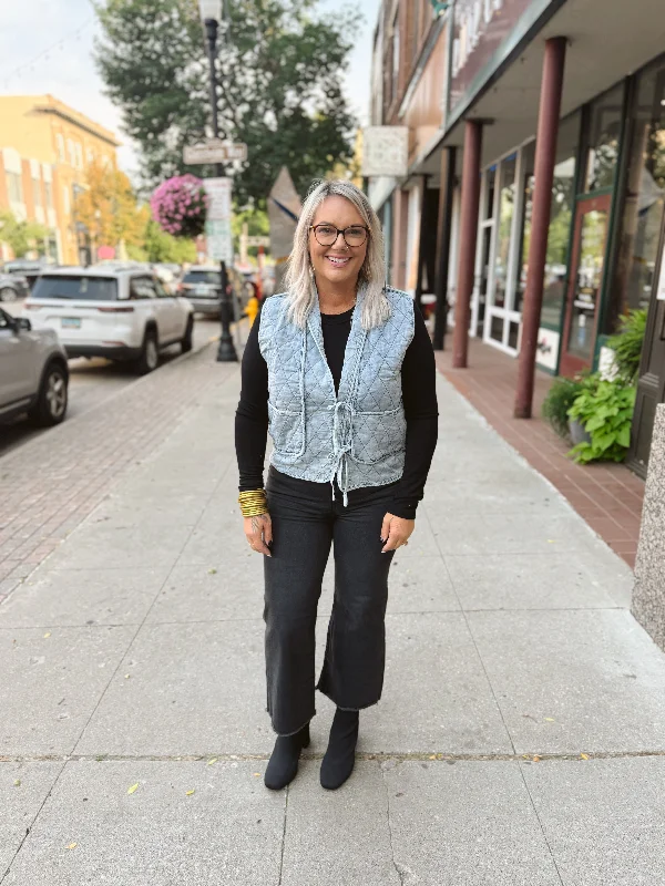 Quilted Denim Vest with Tie Detail-Final Sale