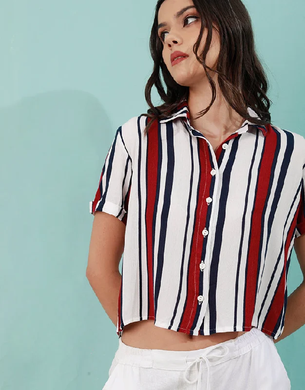 women's tops for those who believe in expressing their individuality through fashionStriped Crop Top Shirt with Short Sleeves