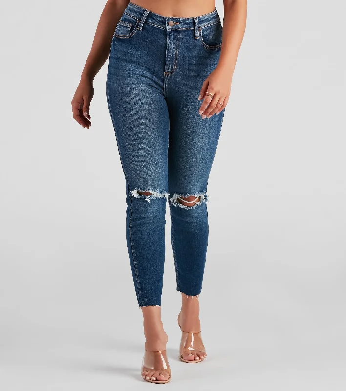 women's denim jeans with pocketsTrendy Distressed High-Rise Ankle Jeans