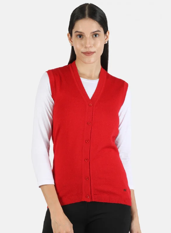 Patterned SweatersWomen Red Solid Cardigan