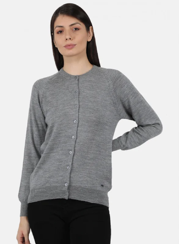 Thick Cashmere SweatersWomen Grey Solid Cardigan