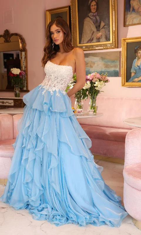 Beaded DressStrapless Ruffle Ball Gown: Ava Presley 29133