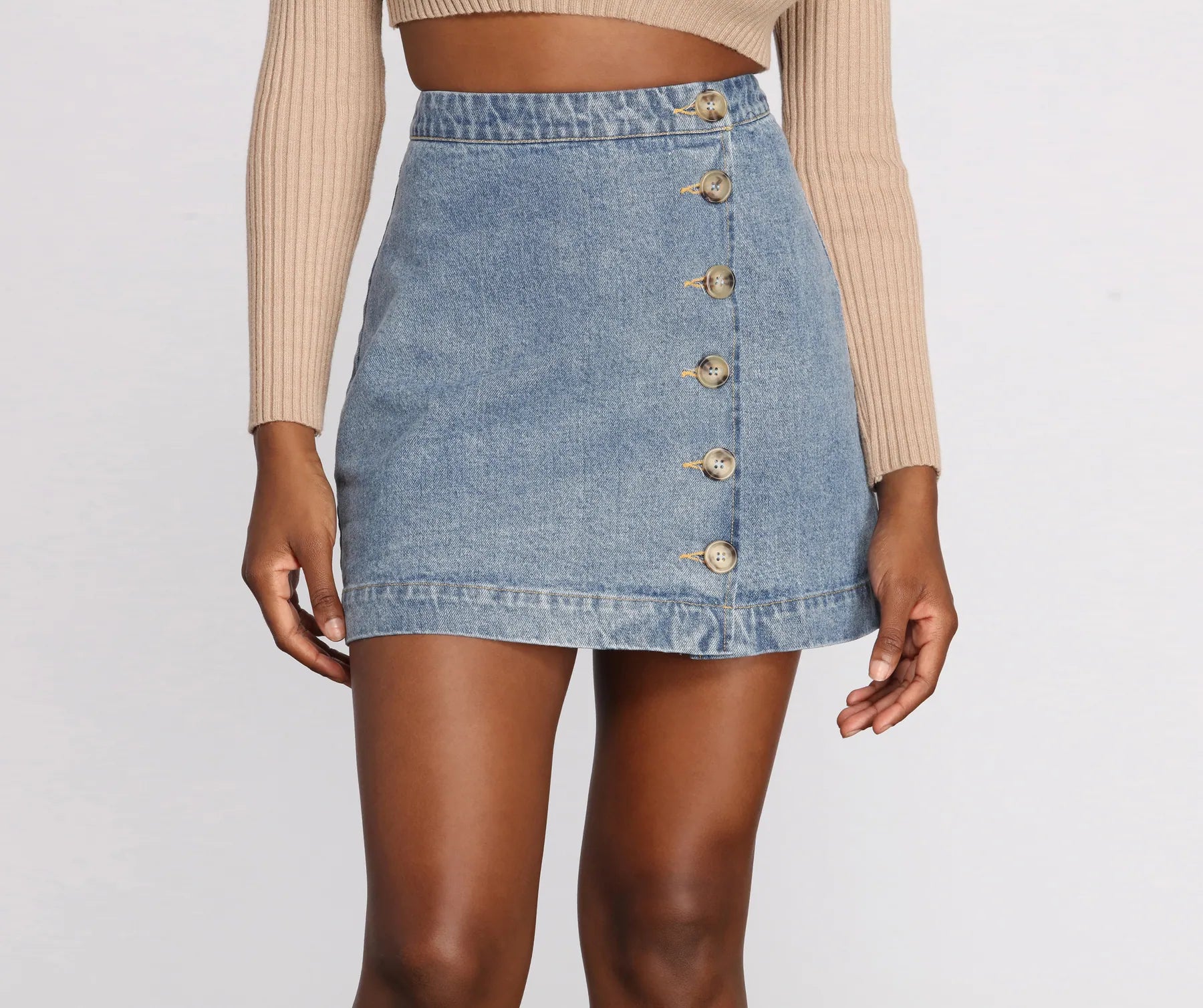 women's lightweight evening skirtsButton Front Jean Mini Skirt