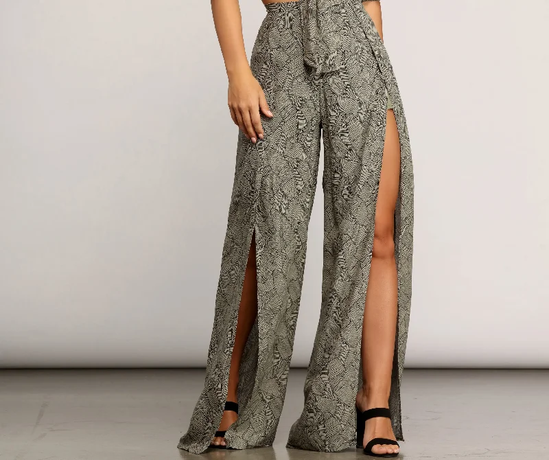 women's spring pantsLeafy Greens Printed Slit Pants