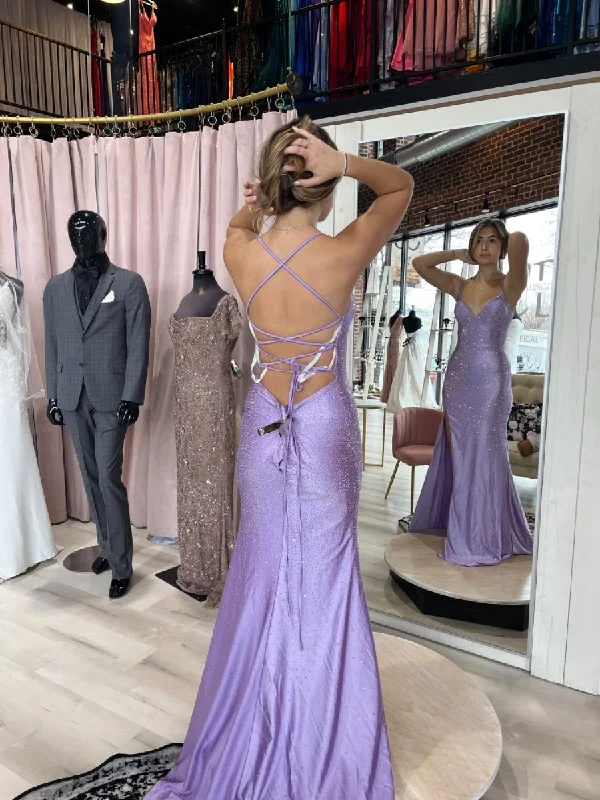 Glamour DressLavender Mermaid Lace-up Back Prom Dress,Lavender Evening Dress Y4155