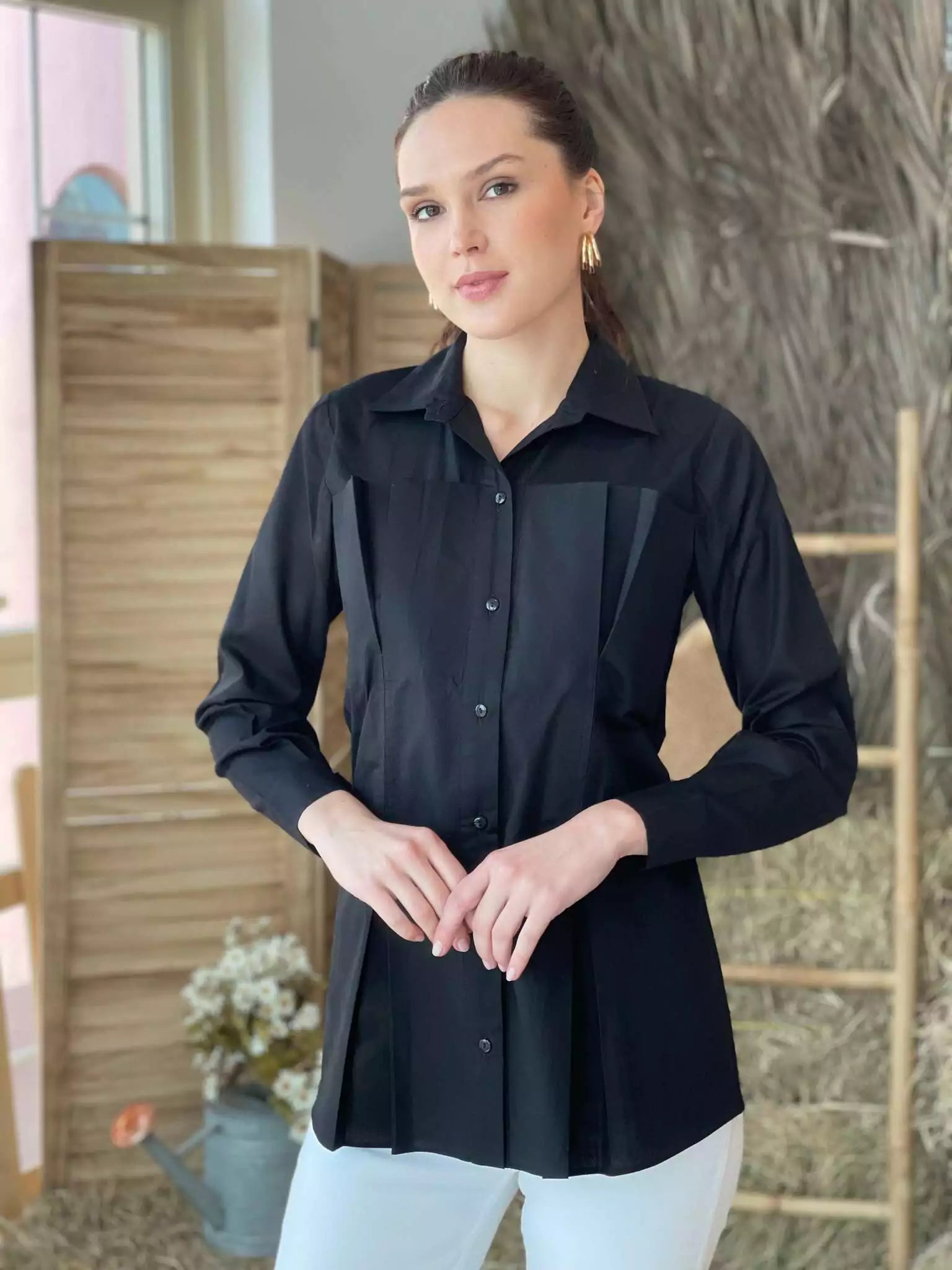 women's tops for wedding guest attireKiwi Black Shirt