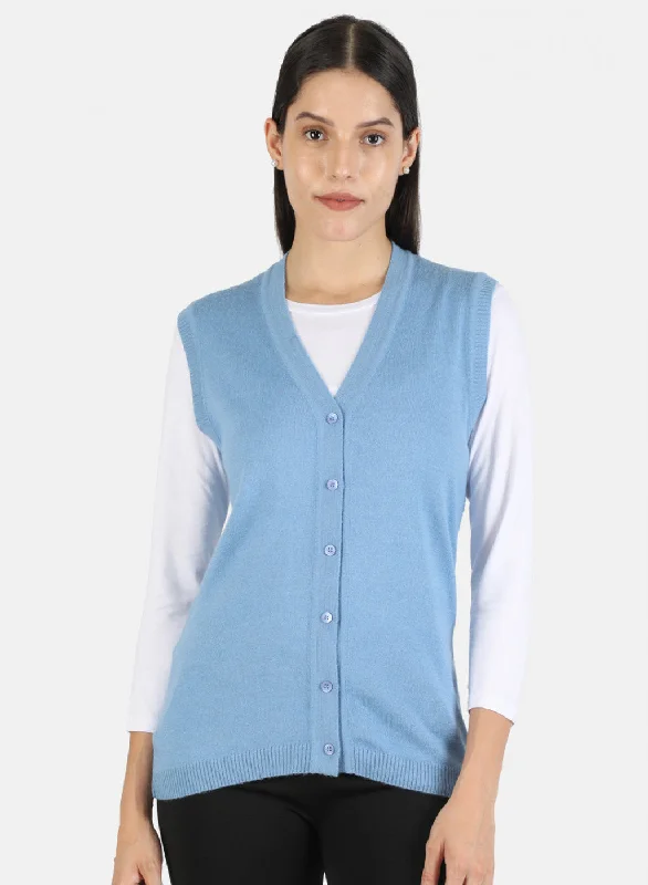 High-Neck SweatersWomen Blue Solid Cardigan