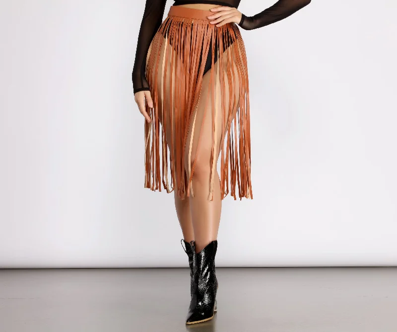 women's solid-color skirtsRockin' Hun' Faux Leather Fringe Belted Skirt