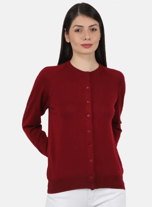 Flannel-Lined SweatersWomen Maroon Solid Cardigan