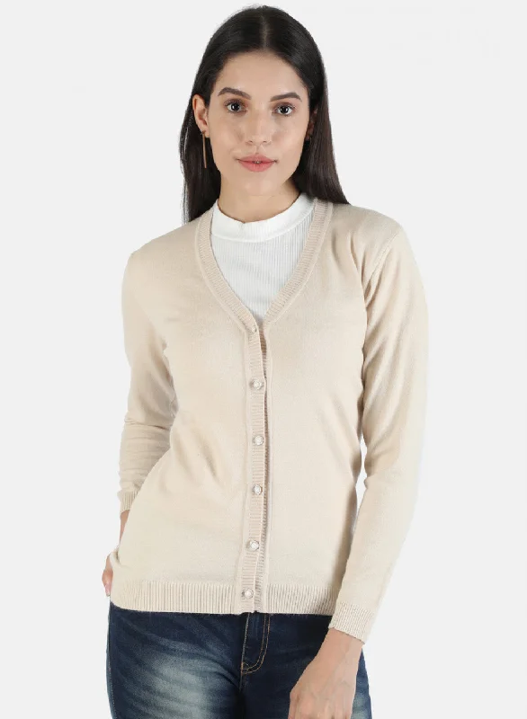 Stylish Trendy Pullover SweatersWomen Beige Solid Cardigan