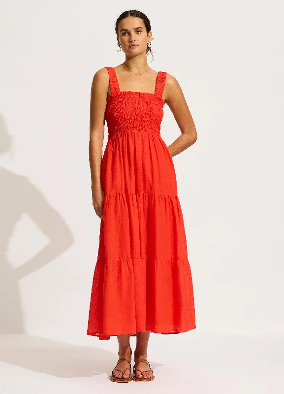 women's apple-shaped body dressesFaithful Midi Dress - Flame