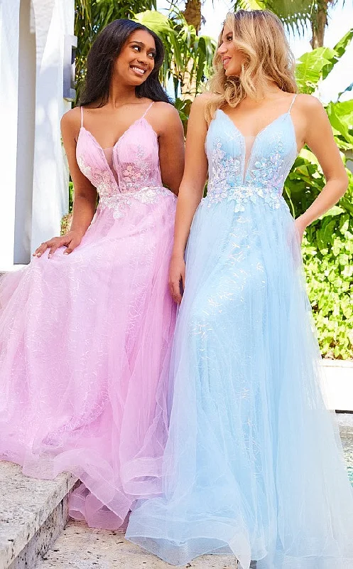 Backless DressJVN by Jovani Light Blue Long A-Line Prom Dress