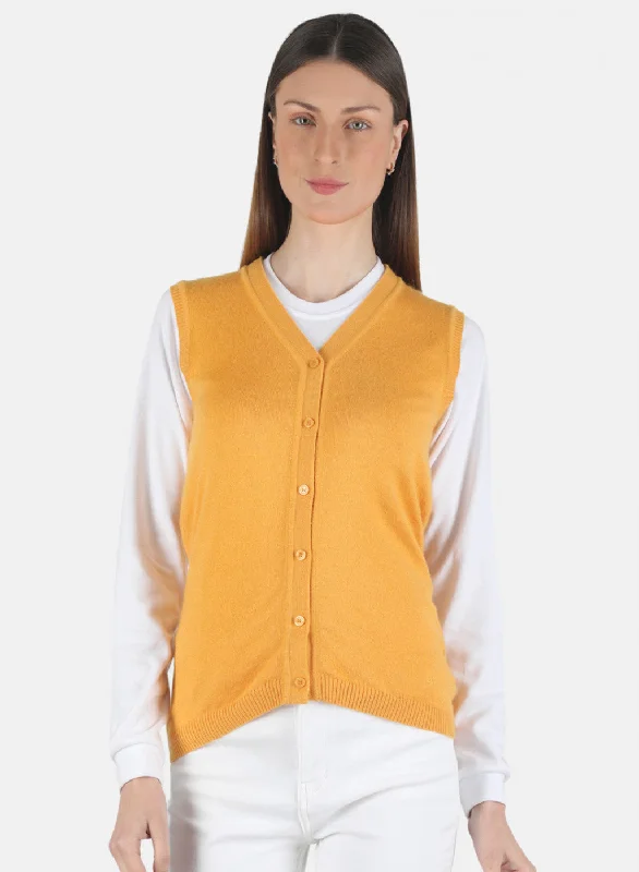 Colorful Comfortable Casual SweatersWomen Yellow Solid Cardigan