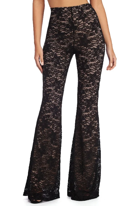 women's flare pantsBlissful Illusion Lace Flared Pants