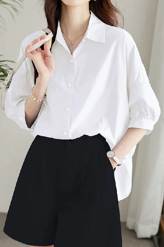 women's tops with unique designsSolid-color Loose Mid-length Sleeve Shirt