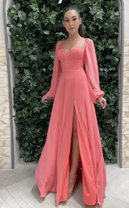 Spaghetti Strap DressElegant A-line Long Sleeves Prom Dress Y5731