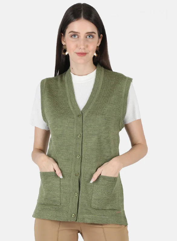 Quick-Dry Wool SweatersWomen Olive Solid Cardigan