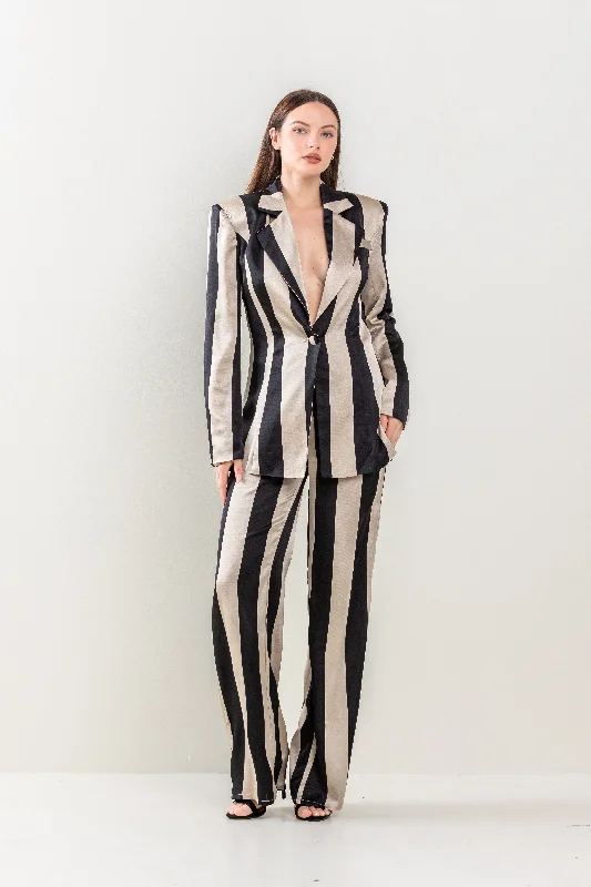 women's coats for cocktail partiesStripe Jacket Long Pant Set