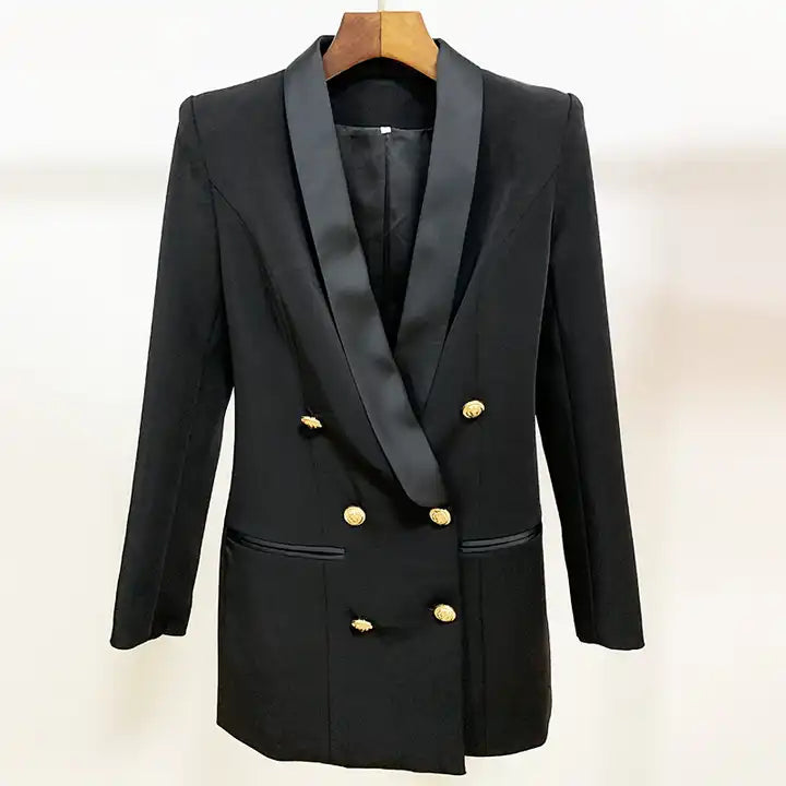 chic women's coats for winterBlazer Jacket Women's Lion Buttons Double Breasted Long Brazer