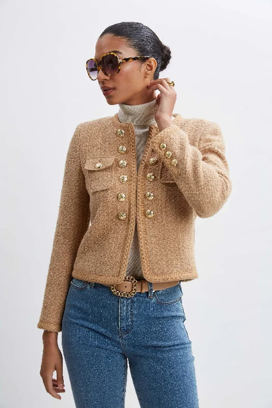 women's coats with pocketsBoucle Button Jacket