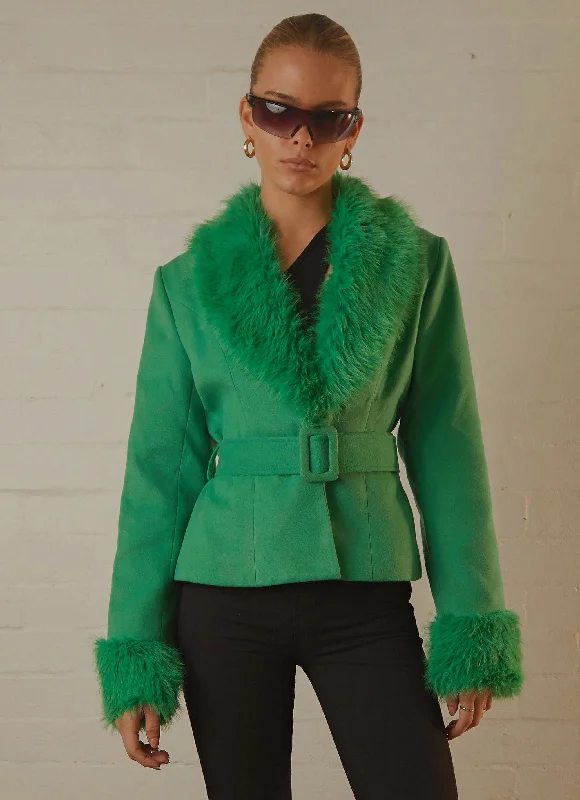 luxury women's coatsMaddy Faux Fur Jacket - Jade Green