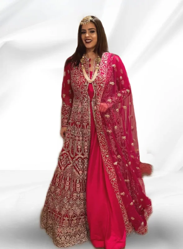 women's coats for fashion-conscious professionalsRed Color Heavy Embroidery Jacket Anarkali - rent