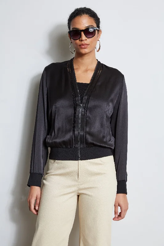 women's coats for hourglass figuresSilk Satin Bomber Jacket