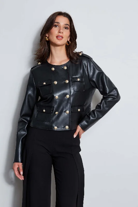 women's coats for pear-shaped bodiesVegan Leather Crest Button Jacket