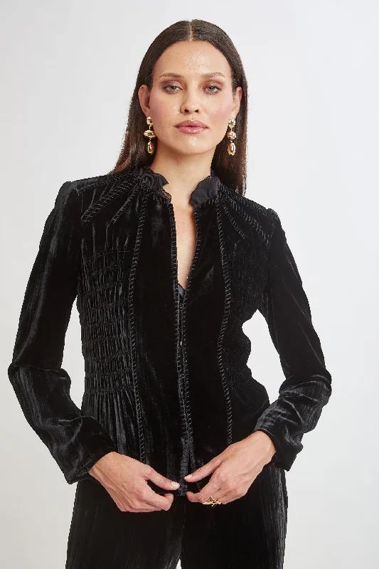 women's coats with belted waistsPlisse Velvet Embroidered Jacket