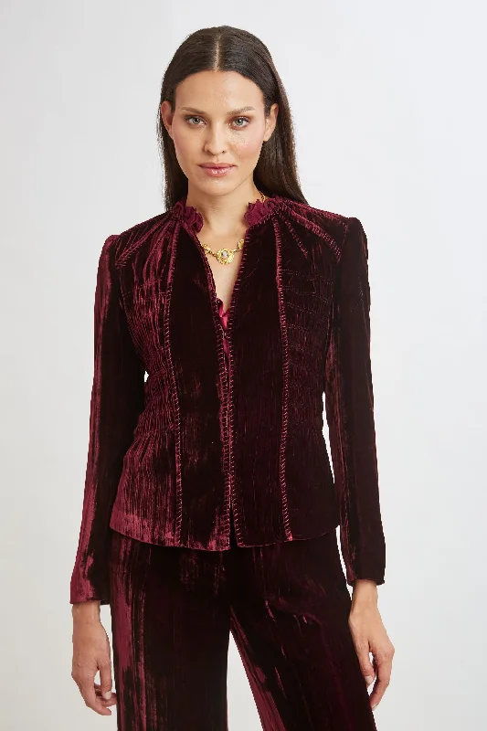 women's coats with removable fur liningsPlisse Velvet Embroidered Jacket